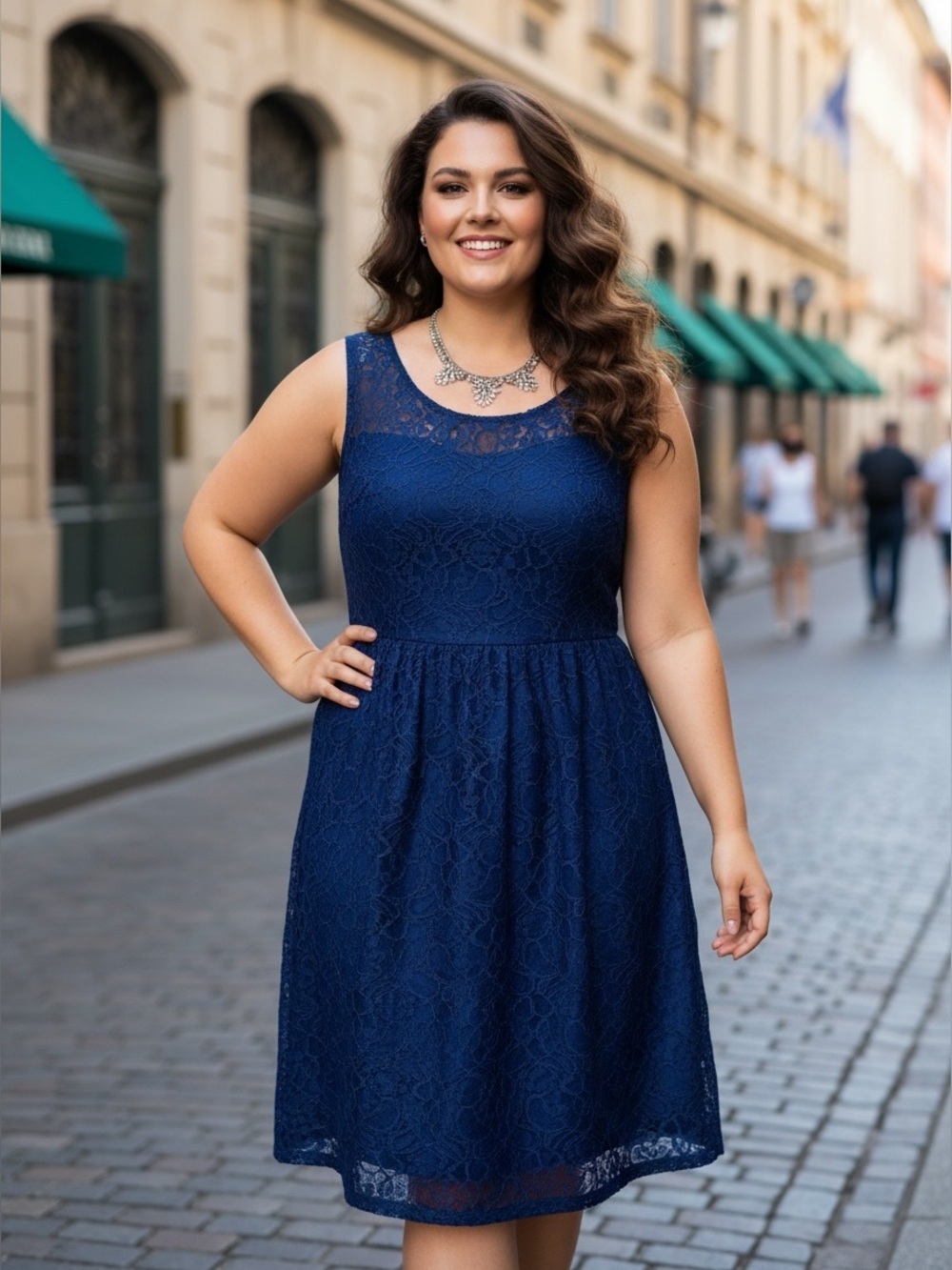 Lane Bryant Teal Blue Lace Overlay Midi A-Line Dress Size 26